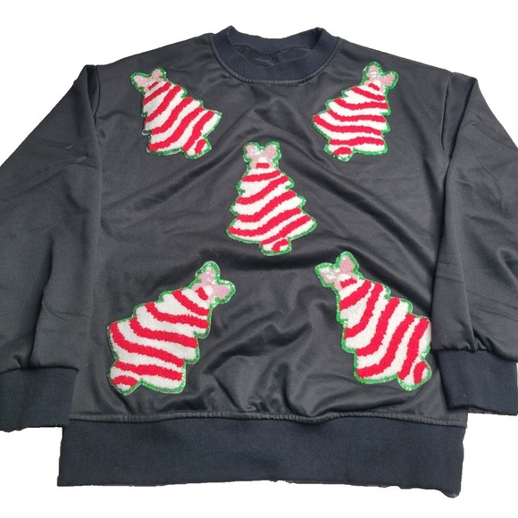 The Unbranded Brand Tops - Christmas Tree Crew Neck Sweatshirt Women's Small Black